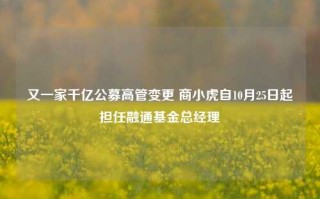 又一家千亿公募高管变更 商小虎自10月25日起担任融通基金总经理