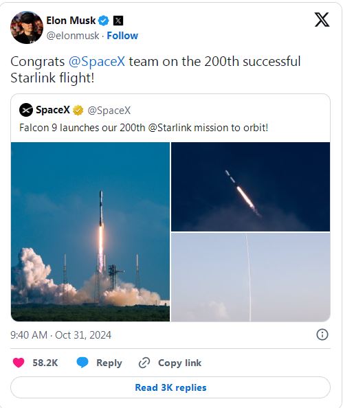 SpaceX完成第200次星链发射任务，马斯克祝贺-第1张图片-世界财经