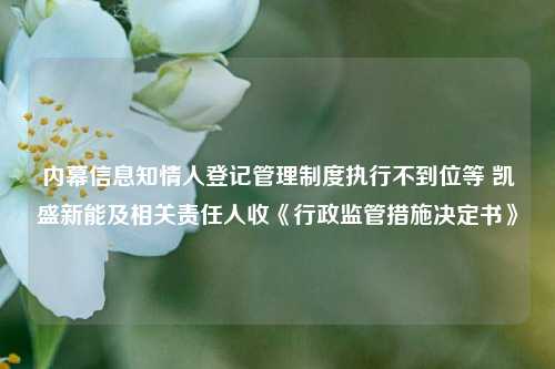 内幕信息知情人登记管理制度执行不到位等 凯盛新能及相关责任人收《行政监管措施决定书》-第1张图片-世界财经